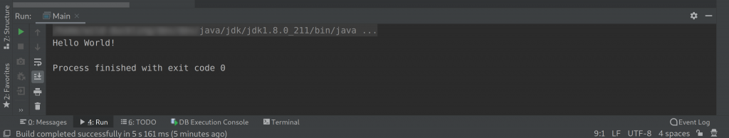 Hello World!, konsola w IntelliJ