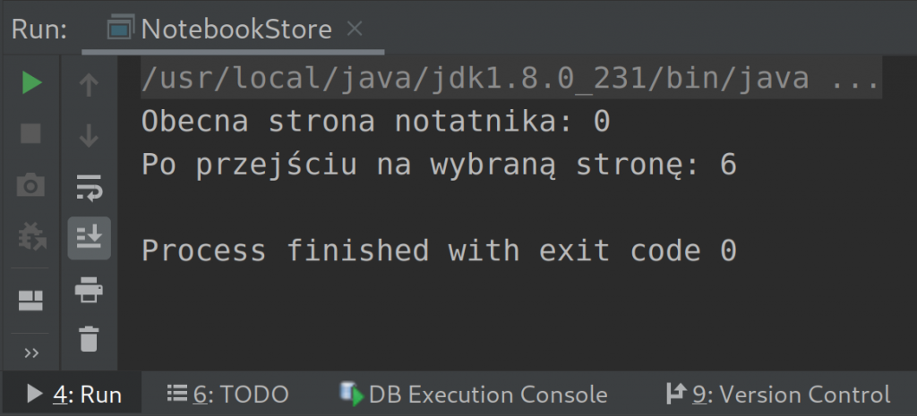DziaÅania w pierwszej klasie - goToPage() - wynik na konsoli