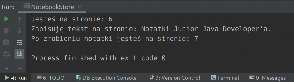 DziaÅania w pierwszej klasie â wartoÅÄ zwracana metody write â wynik na konsoli