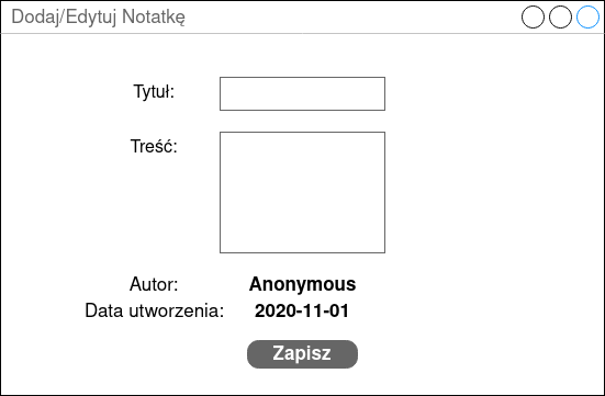 Dodawanie/Edycja Notatki - Makiety GUI w UML