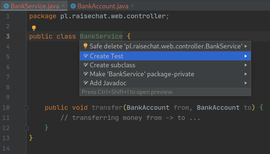 Tworzenie testu - IntelliJ