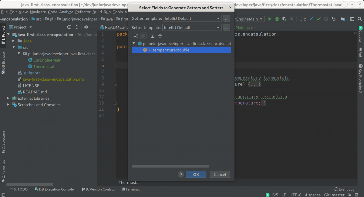 Ukrywamy, hermetyzujemy nasz kod w klasie &ndash; get/set z ALT + Insert - wyb&oacute;r p&oacute;l w klasie