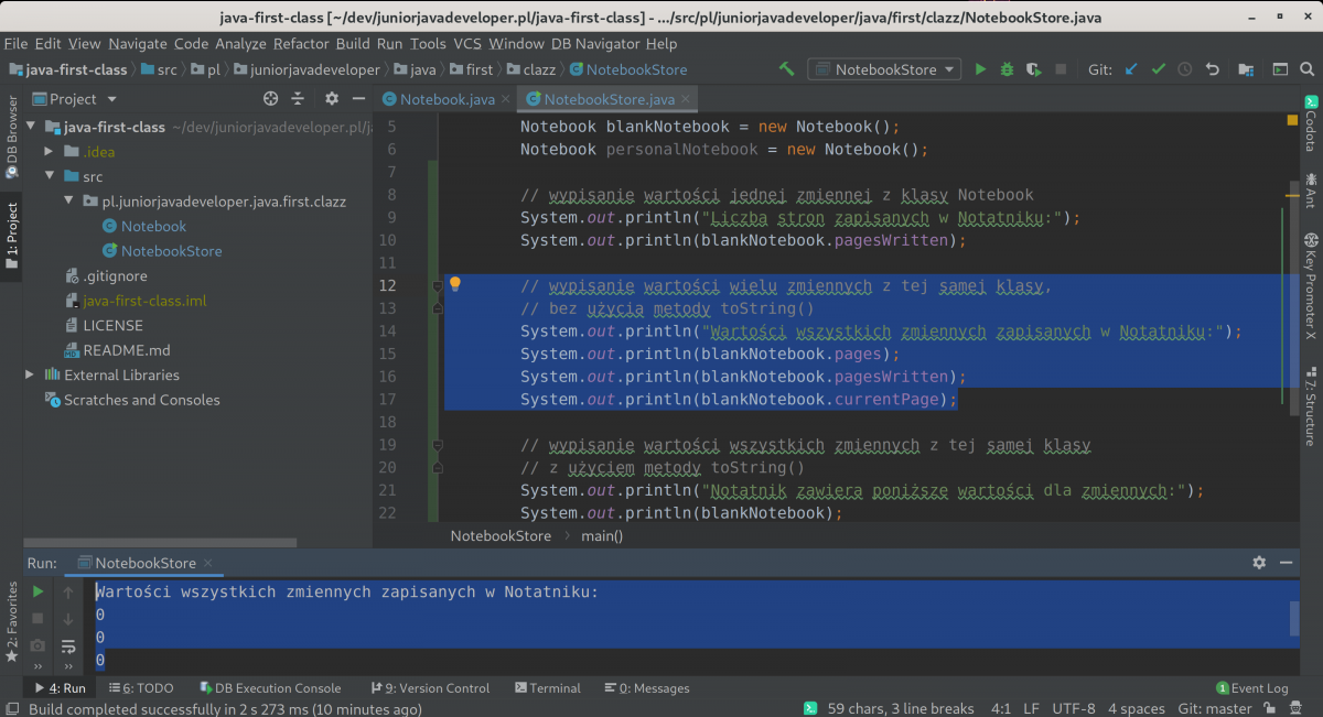Wartości w pierwszej klasie - wiele zmiennych - bez toString()