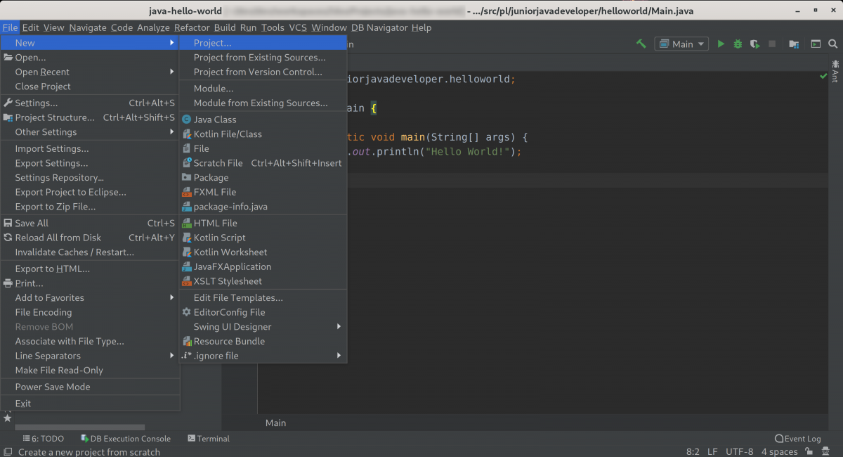 Tworzenie nowego projektu - kolejne uruchomienie IntelliJ